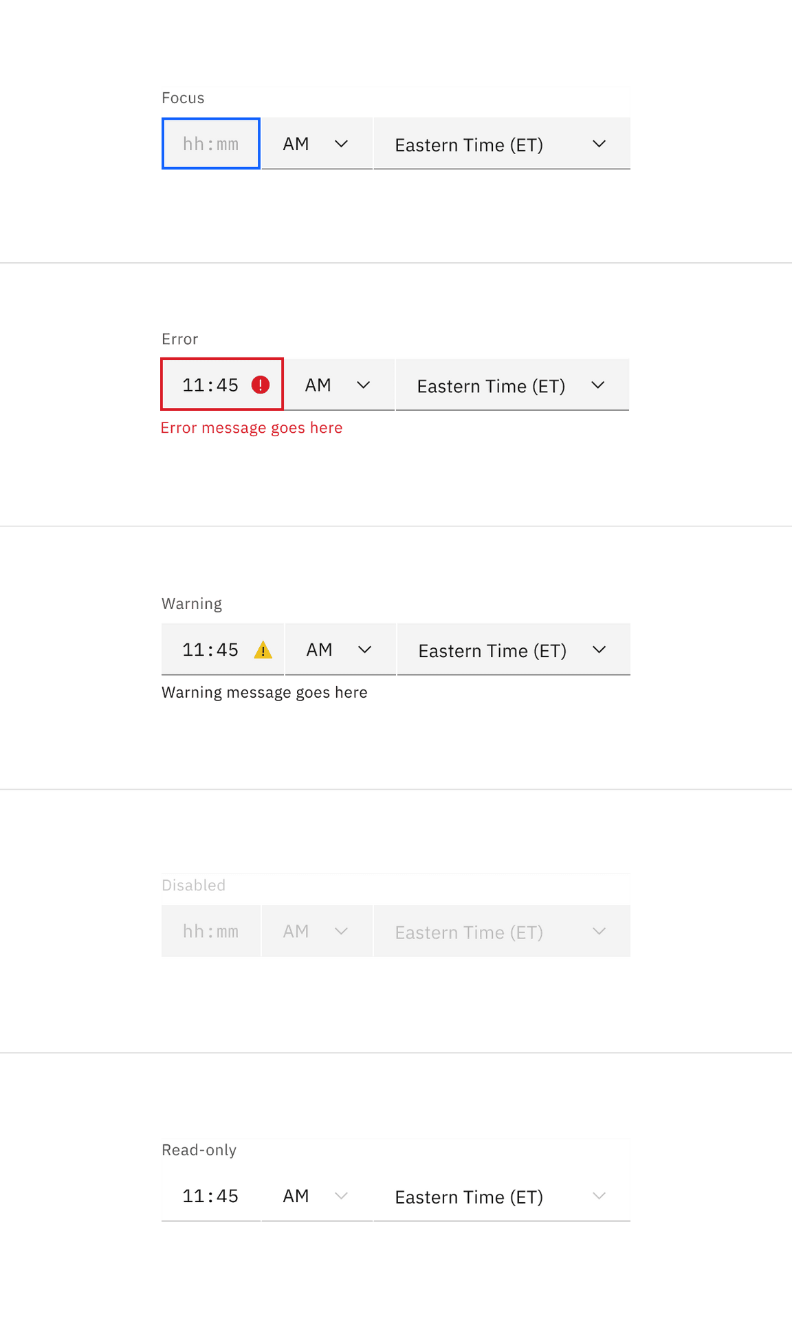 Default time picker input states Default time picker input states