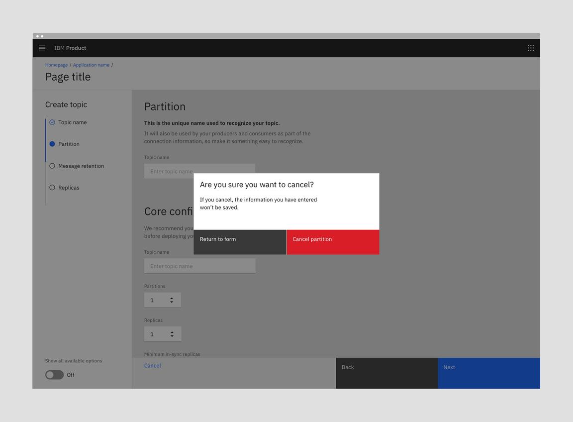 Confirm cancel Create modal on Full page Confirm cancel Create modal on Full page