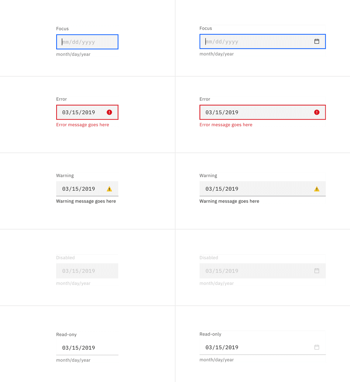Default date picker input states Default date picker input states